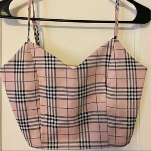 Pink plaid crop top, size M